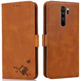 For Xiaomi Redmi Note 8 Pro Embossed Cat Butterflies Pattern Horizontal Flip Leather Case with Card Slot & Holder & Wallet(Orange)