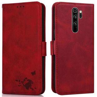 For Xiaomi Redmi Note 8 Pro Embossed Cat Butterflies Pattern Horizontal Flip Leather Case with Card Slot & Holder & Wallet(Red)