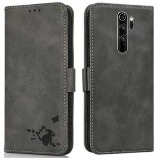 For Xiaomi Redmi Note 8 Pro Embossed Cat Butterflies Pattern Horizontal Flip Leather Case with Card Slot & Holder & Wallet(Grey)