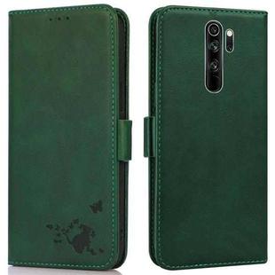 For Xiaomi Redmi Note 8 Pro Embossed Cat Butterflies Pattern Horizontal Flip Leather Case with Card Slot & Holder & Wallet(Green)