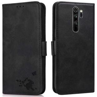 For Xiaomi Redmi Note 8 Pro Embossed Cat Butterflies Pattern Horizontal Flip Leather Case with Card Slot & Holder & Wallet(Black)