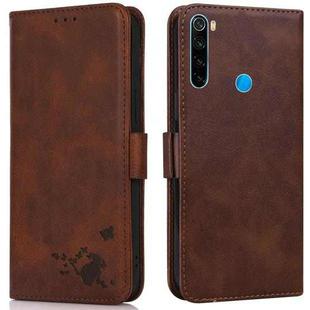 For Xiaomi Redmi Note 8T Embossed Cat Butterflies Pattern Horizontal Flip Leather Case with Card Slot & Holder & Wallet(Brown)