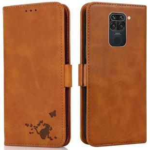 For Xiaomi Redmi Note 9 Embossed Cat Butterflies Pattern Horizontal Flip Leather Case with Card Slot & Holder & Wallet(Orange)