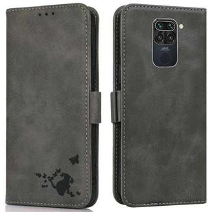 For Xiaomi Redmi Note 9 Embossed Cat Butterflies Pattern Horizontal Flip Leather Case with Card Slot & Holder & Wallet(Grey)