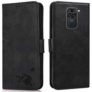 For Xiaomi Redmi Note 9 Embossed Cat Butterflies Pattern Horizontal Flip Leather Case with Card Slot & Holder & Wallet(Black)