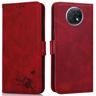 For Xiaomi Redmi Note 9 5G / Note 9T Embossed Cat Butterflies Pattern Horizontal Flip Leather Case with Card Slot & Holder & Wallet(Red)