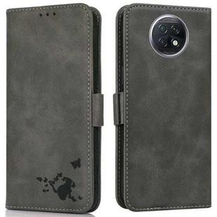 For Xiaomi Redmi Note 9 5G / Note 9T Embossed Cat Butterflies Pattern Horizontal Flip Leather Case with Card Slot & Holder & Wallet(Grey)
