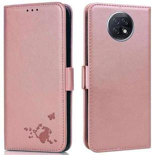 For Xiaomi Redmi Note 9 5G / Note 9T Embossed Cat Butterflies Pattern Horizontal Flip Leather Case with Card Slot & Holder & Wallet(Pink)