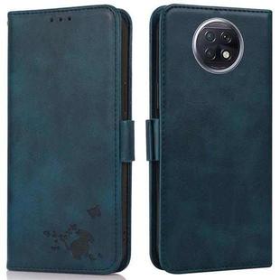 For Xiaomi Redmi Note 9 5G / Note 9T Embossed Cat Butterflies Pattern Horizontal Flip Leather Case with Card Slot & Holder & Wallet(Blue)