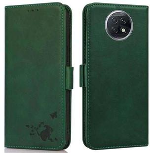 For Xiaomi Redmi Note 9 5G / Note 9T Embossed Cat Butterflies Pattern Horizontal Flip Leather Case with Card Slot & Holder & Wallet(Green)