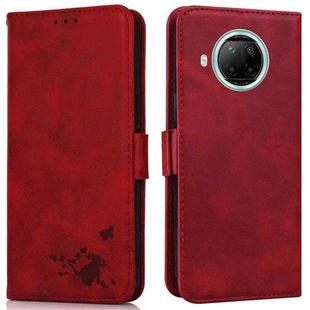 For Xiaomi Redmi Note 9 Pro 5G Embossed Cat Butterflies Pattern Horizontal Flip Leather Case with Card Slot & Holder & Wallet(Red)