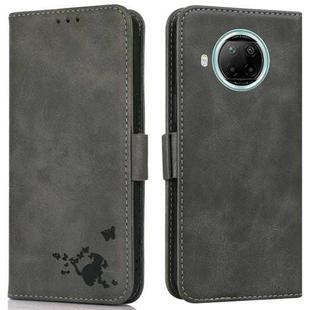 For Xiaomi Redmi Note 9 Pro 5G Embossed Cat Butterflies Pattern Horizontal Flip Leather Case with Card Slot & Holder & Wallet(Grey)