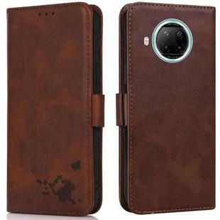 For Xiaomi Redmi Note 9 Pro 5G Embossed Cat Butterflies Pattern Horizontal Flip Leather Case with Card Slot & Holder & Wallet(Brown)