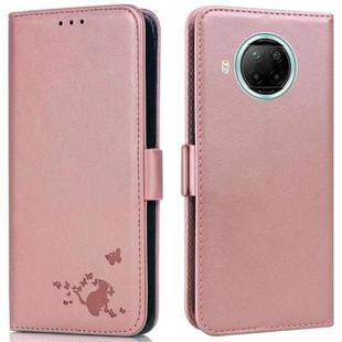 For Xiaomi Redmi Note 9 Pro 5G Embossed Cat Butterflies Pattern Horizontal Flip Leather Case with Card Slot & Holder & Wallet(Pink)