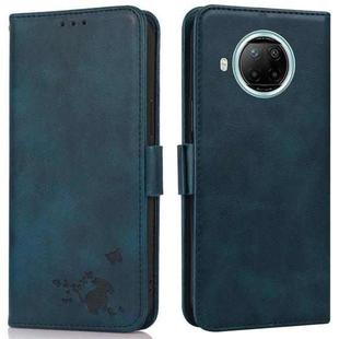 For Xiaomi Redmi Note 9 Pro 5G Embossed Cat Butterflies Pattern Horizontal Flip Leather Case with Card Slot & Holder & Wallet(Blue)