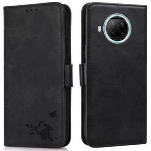 For Xiaomi Redmi Note 9 Pro 5G Embossed Cat Butterflies Pattern Horizontal Flip Leather Case with Card Slot & Holder & Wallet(Black)