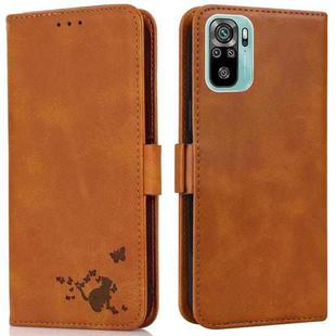 For Xiaomi Redmi Note 10 4G / 10s Embossed Cat Butterflies Pattern Horizontal Flip Leather Case with Card Slot & Holder & Wallet(Orange)