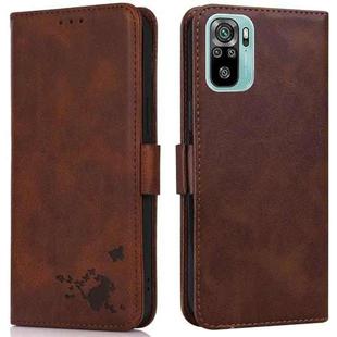 For Xiaomi Redmi Note 10 4G / 10s Embossed Cat Butterflies Pattern Horizontal Flip Leather Case with Card Slot & Holder & Wallet(Brown)