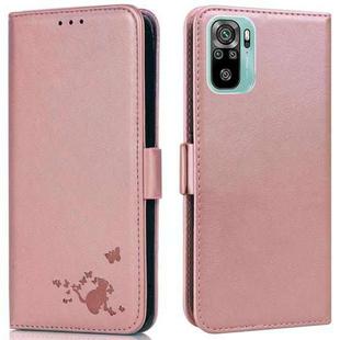 For Xiaomi Redmi Note 10 4G / 10s Embossed Cat Butterflies Pattern Horizontal Flip Leather Case with Card Slot & Holder & Wallet(Pink)