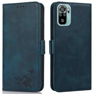 For Xiaomi Redmi Note 10 4G / 10s Embossed Cat Butterflies Pattern Horizontal Flip Leather Case with Card Slot & Holder & Wallet(Blue)