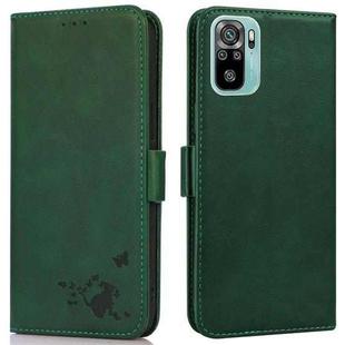 For Xiaomi Redmi Note 10 4G / 10s Embossed Cat Butterflies Pattern Horizontal Flip Leather Case with Card Slot & Holder & Wallet(Green)