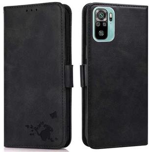 For Xiaomi Redmi Note 10 4G / 10s Embossed Cat Butterflies Pattern Horizontal Flip Leather Case with Card Slot & Holder & Wallet(Black)