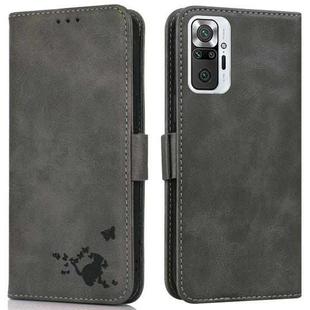 For Xiaomi Redmi Note 10 Pro Max Embossed Cat Butterflies Pattern Horizontal Flip Leather Case with Card Slot & Holder & Wallet(Grey)