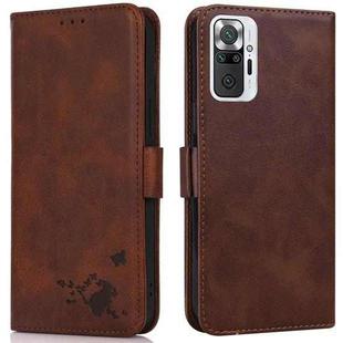 For Xiaomi Redmi Note 10 Pro Max Embossed Cat Butterflies Pattern Horizontal Flip Leather Case with Card Slot & Holder & Wallet(Brown)