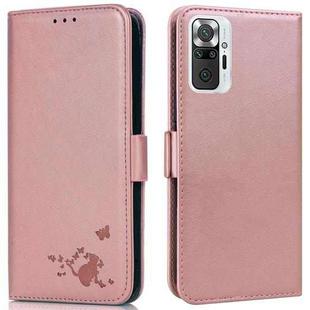 For Xiaomi Redmi Note 10 Pro Max Embossed Cat Butterflies Pattern Horizontal Flip Leather Case with Card Slot & Holder & Wallet(Pink)