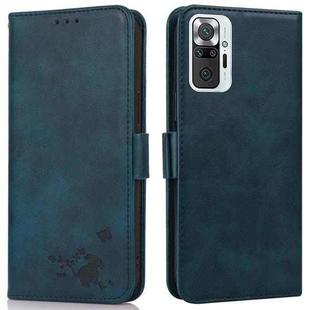 For Xiaomi Redmi Note 10 Pro Max Embossed Cat Butterflies Pattern Horizontal Flip Leather Case with Card Slot & Holder & Wallet(Blue)