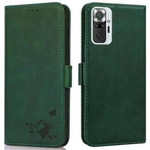 For Xiaomi Redmi Note 10 Pro Max Embossed Cat Butterflies Pattern Horizontal Flip Leather Case with Card Slot & Holder & Wallet(Green)