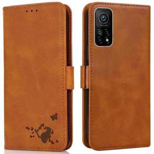 For Xiaomi Mi 10T 5G / 10T Pro 5G Embossed Cat Butterflies Pattern Horizontal Flip Leather Case with Card Slot & Holder & Wallet(Orange)