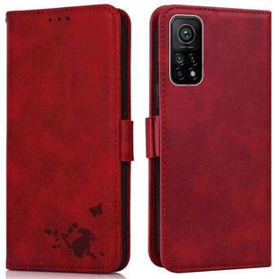 For Xiaomi Mi 10T 5G / 10T Pro 5G Embossed Cat Butterflies Pattern Horizontal Flip Leather Case with Card Slot & Holder & Wallet(Red)