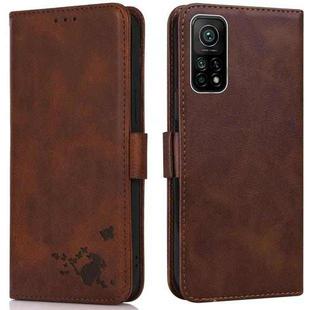For Xiaomi Mi 10T 5G / 10T Pro 5G Embossed Cat Butterflies Pattern Horizontal Flip Leather Case with Card Slot & Holder & Wallet(Brown)