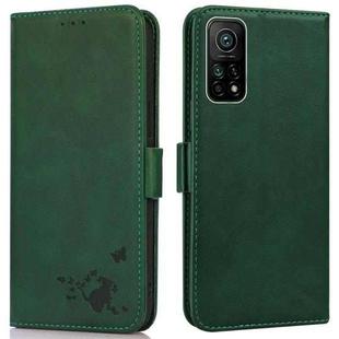 For Xiaomi Mi 10T 5G / 10T Pro 5G Embossed Cat Butterflies Pattern Horizontal Flip Leather Case with Card Slot & Holder & Wallet(Green)