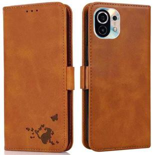 For Xiaomi Mi 11 Embossed Cat Butterflies Pattern Horizontal Flip Leather Case with Card Slot & Holder & Wallet(Orange)
