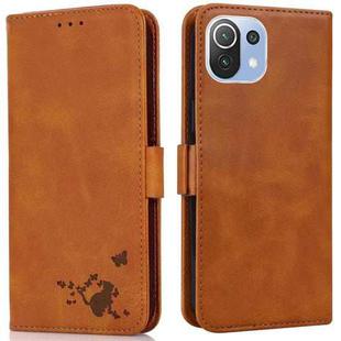 For Xiaomi Mi 11 Lite Embossed Cat Butterflies Pattern Horizontal Flip Leather Case with Card Slot & Holder & Wallet(Orange)