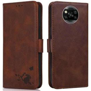 For Xiaomi Poco X3 NFC / X3 Embossed Cat Butterflies Pattern Horizontal Flip Leather Case with Card Slot & Holder & Wallet(Brown)