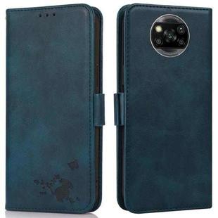 For Xiaomi Poco X3 NFC / X3 Embossed Cat Butterflies Pattern Horizontal Flip Leather Case with Card Slot & Holder & Wallet(Blue)
