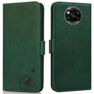 For Xiaomi Poco X3 NFC / X3 Embossed Cat Butterflies Pattern Horizontal Flip Leather Case with Card Slot & Holder & Wallet(Green)