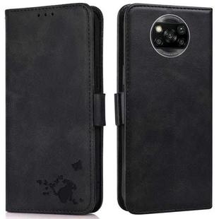 For Xiaomi Poco X3 NFC / X3 Embossed Cat Butterflies Pattern Horizontal Flip Leather Case with Card Slot & Holder & Wallet(Black)