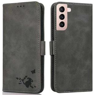 For Samsung Galaxy S21 5G Embossed Cat Butterflies Pattern Horizontal Flip Leather Case with Card Slot & Holder & Wallet(Grey)