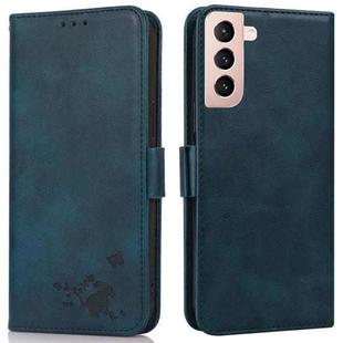 For Samsung Galaxy S21 5G Embossed Cat Butterflies Pattern Horizontal Flip Leather Case with Card Slot & Holder & Wallet(Blue)