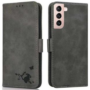 For Samsung Galaxy S21+ 5G Embossed Cat Butterflies Pattern Horizontal Flip Leather Case with Card Slot & Holder & Wallet(Grey)