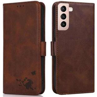 For Samsung Galaxy S21+ 5G Embossed Cat Butterflies Pattern Horizontal Flip Leather Case with Card Slot & Holder & Wallet(Brown)