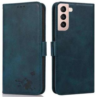 For Samsung Galaxy S21+ 5G Embossed Cat Butterflies Pattern Horizontal Flip Leather Case with Card Slot & Holder & Wallet(Blue)