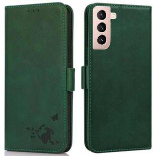 For Samsung Galaxy S21+ 5G Embossed Cat Butterflies Pattern Horizontal Flip Leather Case with Card Slot & Holder & Wallet(Green)
