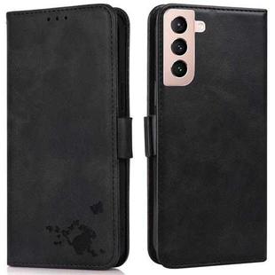 For Samsung Galaxy S21+ 5G Embossed Cat Butterflies Pattern Horizontal Flip Leather Case with Card Slot & Holder & Wallet(Black)