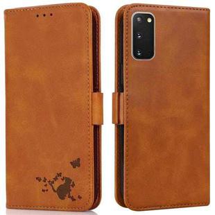 For Samsung Galaxy S20 Embossed Cat Butterflies Pattern Horizontal Flip Leather Case with Card Slot & Holder & Wallet(Orange)