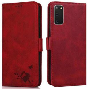 For Samsung Galaxy S20 Embossed Cat Butterflies Pattern Horizontal Flip Leather Case with Card Slot & Holder & Wallet(Red)